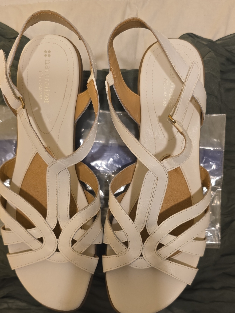 Naturalizer Cream Leather Strappy Slingback Sandals